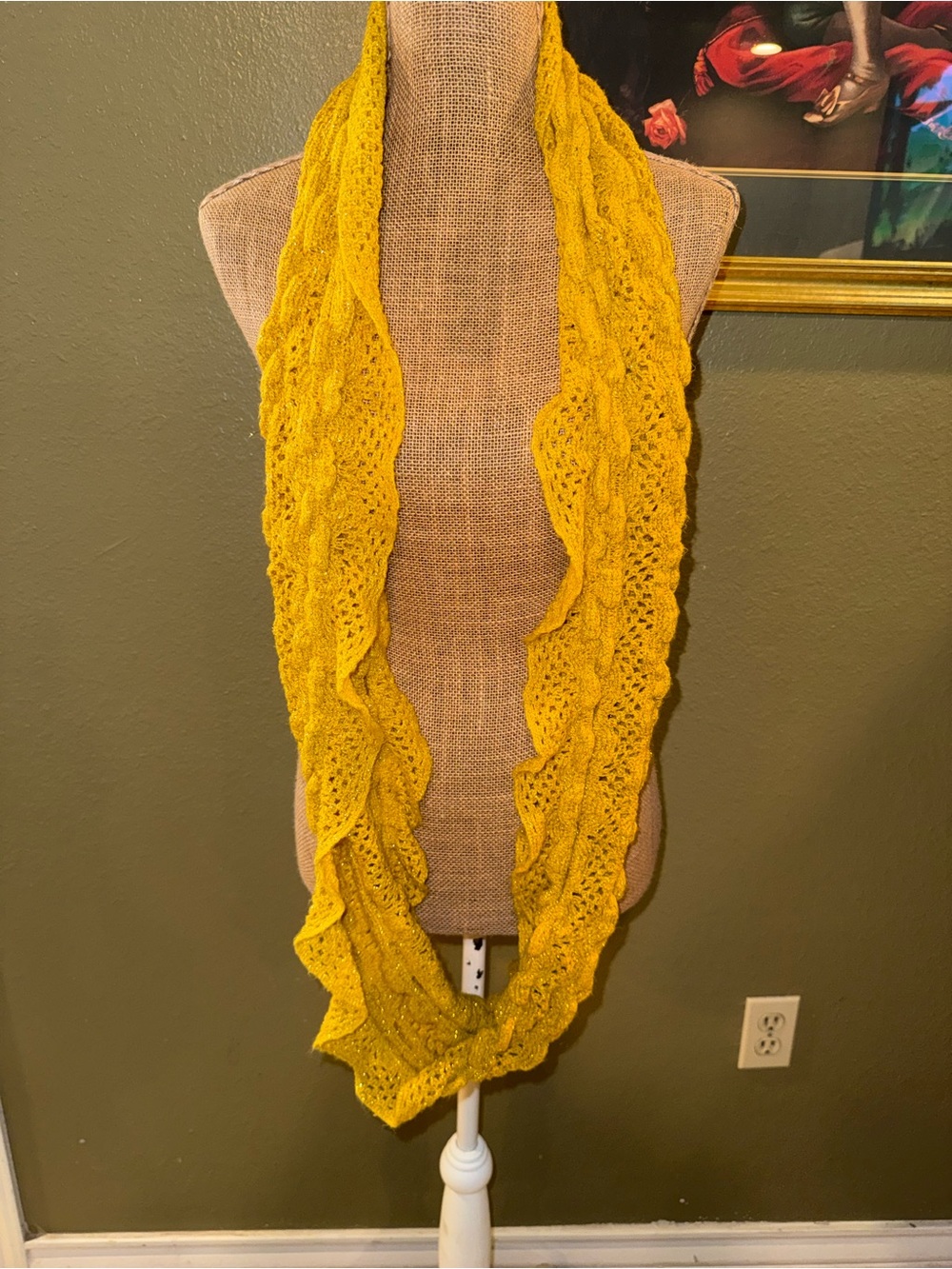 Knitted Ruffle Infinity Scarf - Mustard Yellow